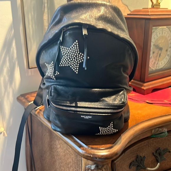 Saint Laurent black backpack with studded hearts total of 3 - Picture 1 of 6